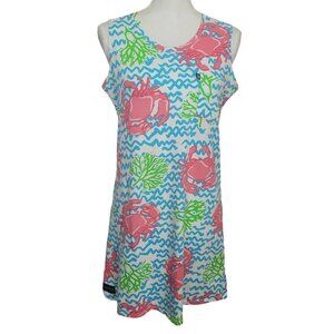 Simply Southern Sz XS/S Crab Coral Printed Tank Dress Nautical Ocean Beach EUC